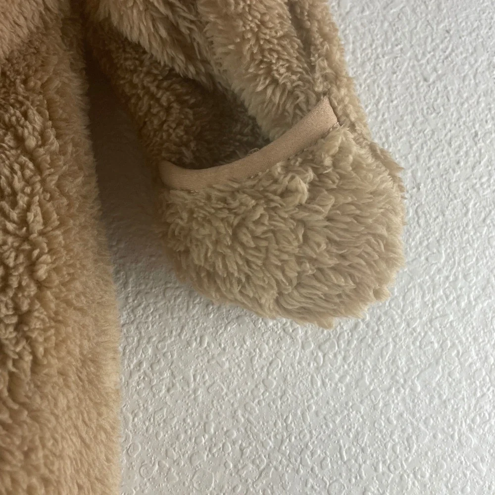 Eddie Bauer Sherpa Fleece Hooded Bunting 12M Tan Havane Gorpcore Teddy Bear Ears
